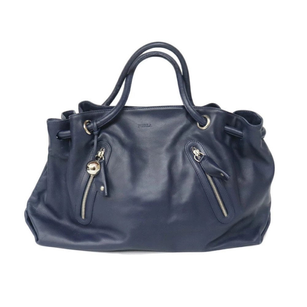 FURLA handbag Navy Blue leather